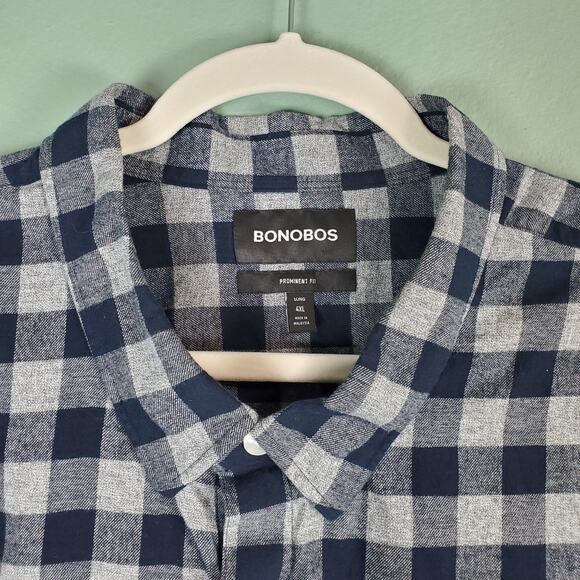 Bonobos Men's Blue Check Button Up Long Sleeve Prominent Fit Shirt Size 4XL Long - Picture 4 of 6